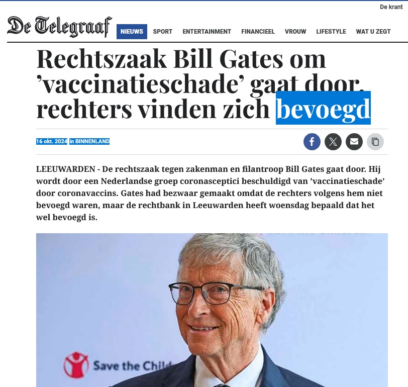 Bill Gates will stand trial for COVID crimes Nov 27 in The Netherlands.